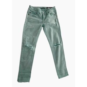 Miss Me Ankle‎ Skinny Jeans Distressed Ripped Knee Mid Rise Light Green 25